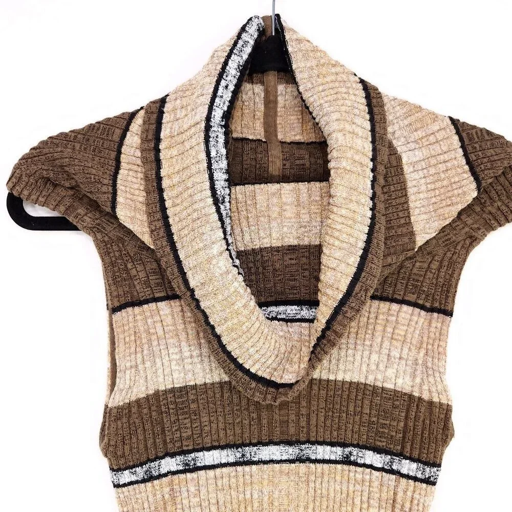 Free People Striped Cowl Neck Top SLarge Blouse Linen Blend Off Shoulder Ribbed - Picture 4 of 12